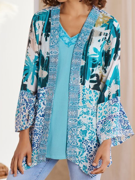 

Ombre Tribal Floral Casual Floral Halter Cardigan, Blue, Blazers