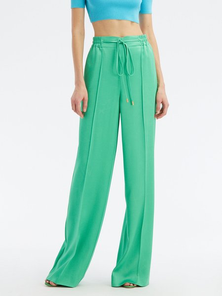 

Simple Solid Regular Fit Pants, Green, Wide Leg Pants