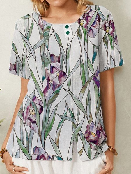 

Leaves Casual Short Sleeve Tops, White, T-Shirts