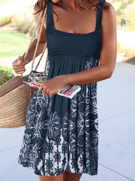 

Cotton Vacation Floral Short Sleeve Woven Dress, As picture, Dresses