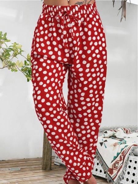 

Polka Dots Casual Pants, Red, Pants
