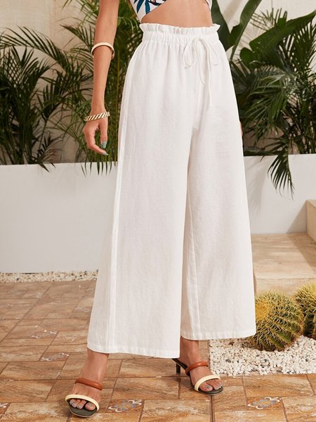 

Loosen Casual Solid Pants, White, Pants