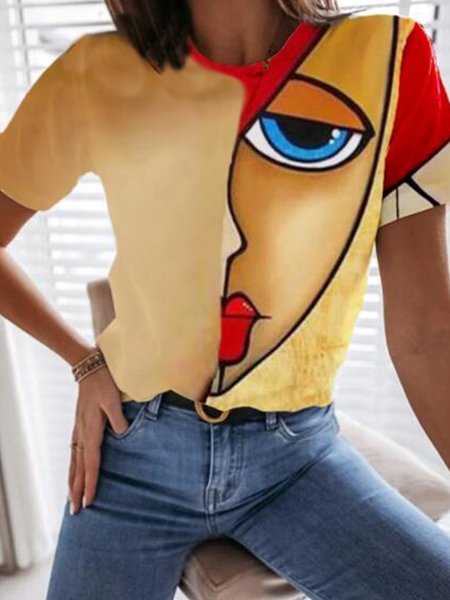 

Crew Neck Abstract Vintage Short Sleeve T-Shirt, Multicolor, T-Shirts