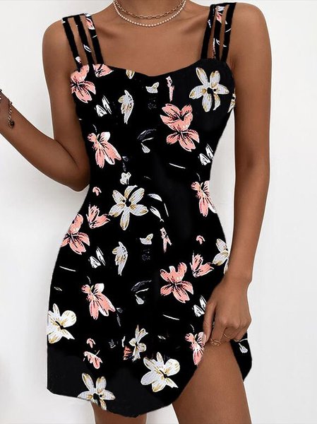 

Boho Short Sleeve Woven Dress, Black, Dresses