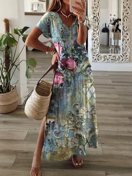 

Tribal Casual Loosen Short Sleeve Knit Dress, Multicolor, Dresses