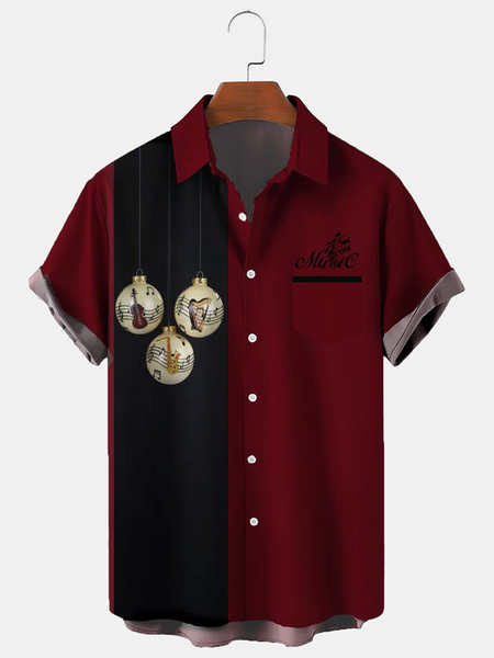 

Vacation Leisure Music Element Musical Note Pattern Hawaiian Style Printed Shirt Top, Wine red, Shirts ＆ Blouse