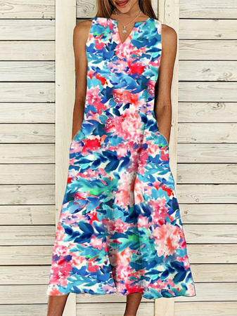 

Casual V Neck Regular Fit Ombre Short Sleeve Woven Dress, Multicolor, Dresses