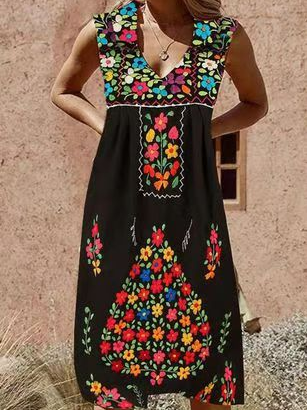 

Tribal Boho V Neck Sleeveless Knit Dress, Black, Dresses