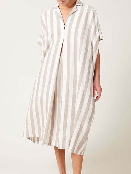 

Striped Loosen Casual Short Sleeve Woven Dress, Light coffee, Midi Dresses