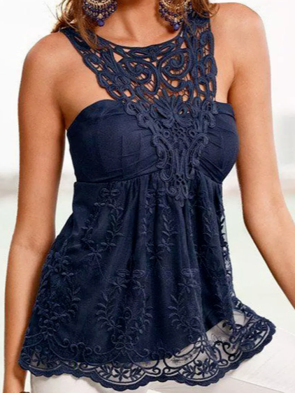 

Regular Fit Casual Solid Short Sleeve Tops, Blue, Tanks & Camis