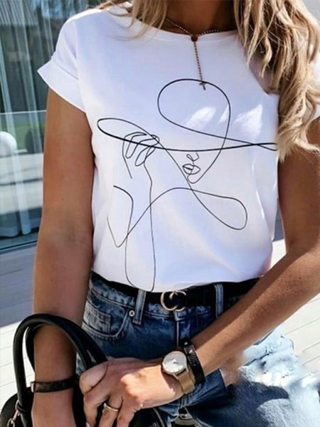 

Figure Crew Neck Casual Short Sleeve T-Shirt, White, T-Shirts