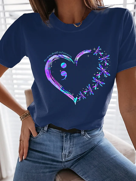 

Ombre Heart Regular Fit Dragonfly Crew Neck Short Casual Sleeve T-Shirt, Deep purple, T-Shirts