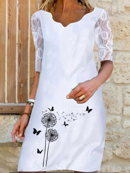 

Dandelion V Neck Loosen Short Sleeve Woven Dress, White, Dresses