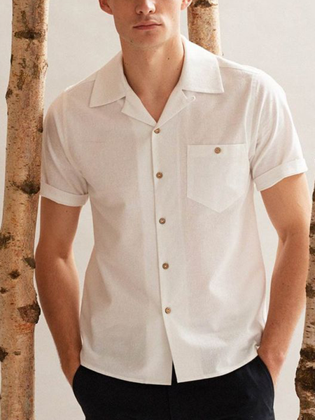 

Cotton Linen Style American Casual Basic Versatile Linen Shirt, White, Blouses&Shirts