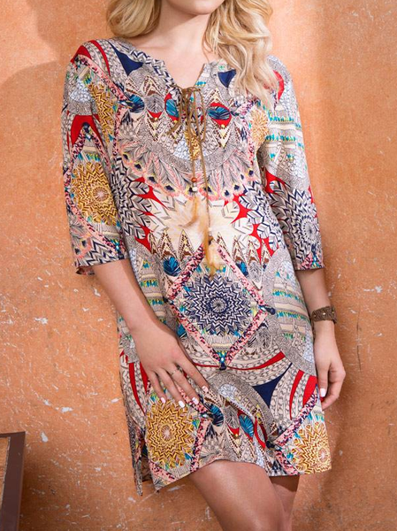 

Tribal Vacation Three Quarter Woven Dress, Multicolor, Dresses