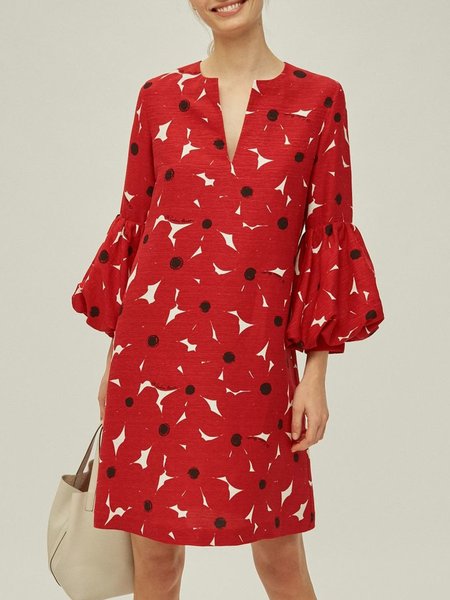 

Loosen Vacation Three Quarter Printed Dress, Red, Mini Dresses