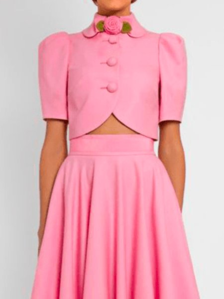 

Spring Plain Short sleeve Lightweight Date Tops, Pink, Tops