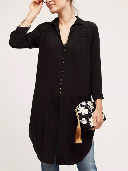 

Plain Loosen Casual Long Sleeve Top, Black, Tops