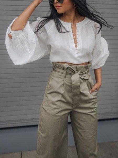 

Summer Lightweight Casual Crew Neck Loosen Short Sleeve Daily Tops, White, Tops