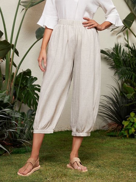 

Casual Cotton Loosen Pants, White, Pants
