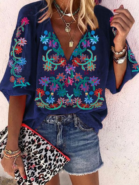 

Vintage Tribal Three Quarter Tops, Navy blue, Long sleeve tops