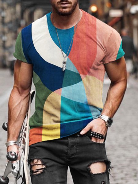 

Men's Retro Casual Oil Painting Short Sleeve T-Shirt, Multicolor, Men's t-shirts