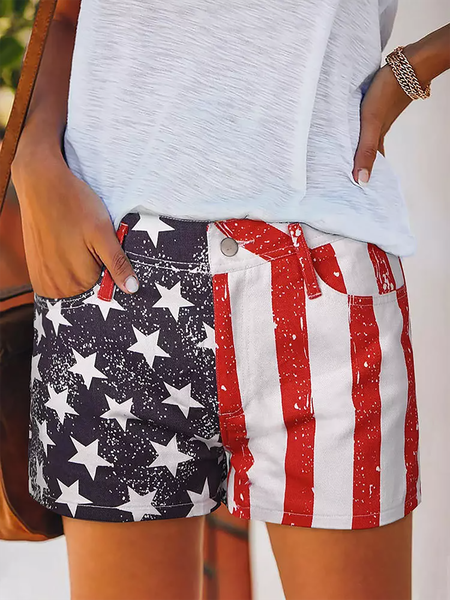 

Casual Vacation American Flag Star Pocket Shorts, Multicolor, Shorts