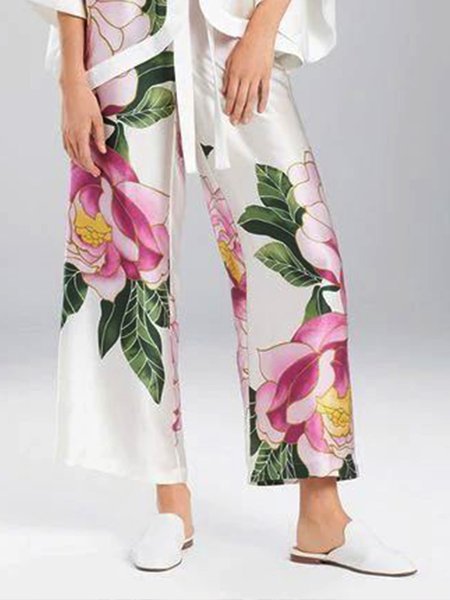 

Mid Waist Daily Elegant Regular Fit Pants, White, Wide Leg Pants