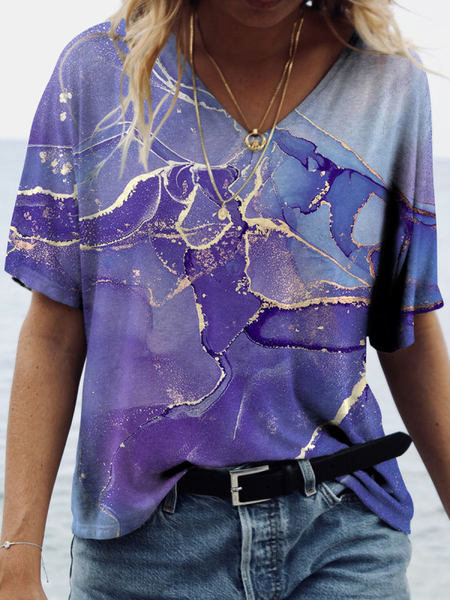 

Ombre Regular Fit V Neck Casual Short Sleeve T-Shirt, Purple, T-Shirts