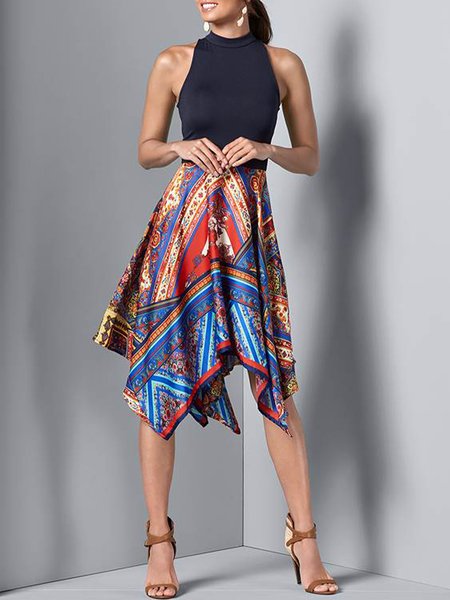 

Tribal Skinny Fashion Short Sleeve Knit Midi Dress, Blue, Midi Dresses
