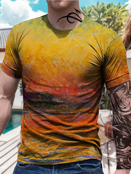 

Casual Style Personality Abstract Oil Painting Pattern Printing Men's T-shirt, As picture, Men's t-shirts