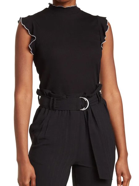 

Stand Collar Color Block Simple Short Sleeve T-Shirt, Black, Tees