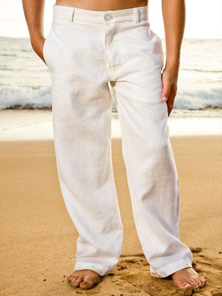 

Cotton And linen Style American Casual Basic Wild linen Trousers, White, Men's pants