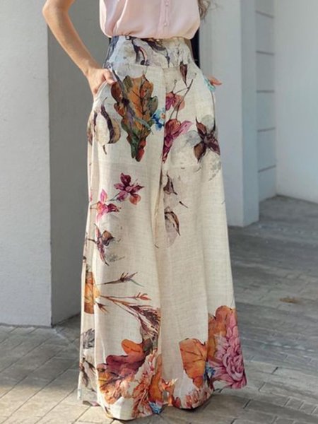 

Vacation Daily Floral Wide Leg Pants, Multicolor, Wide Leg Pants