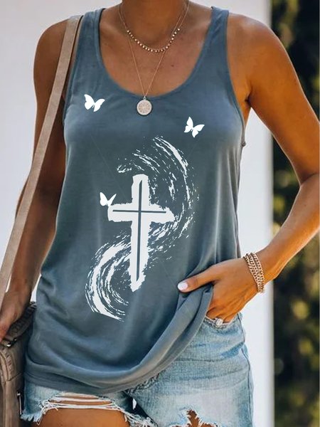 

Casual Butterfly Loosen Crew Neck Short Sleeve T-Shirt, Gray, T-Shirts