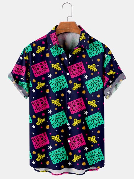 

Men's Printed Casual Short Sleeve Hawaiian Shirt, Green, Men's Floral shirt
