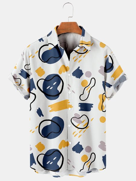 

Abstract Geometric Figure Men's Short Sleeve Casual Shirt, White, Men's Floral shirt