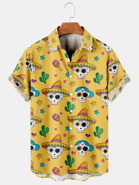 

Men's Printed Casual Breathable Short Sleeve Hawaiian Shirt, Yellow, Men's Floral shirt