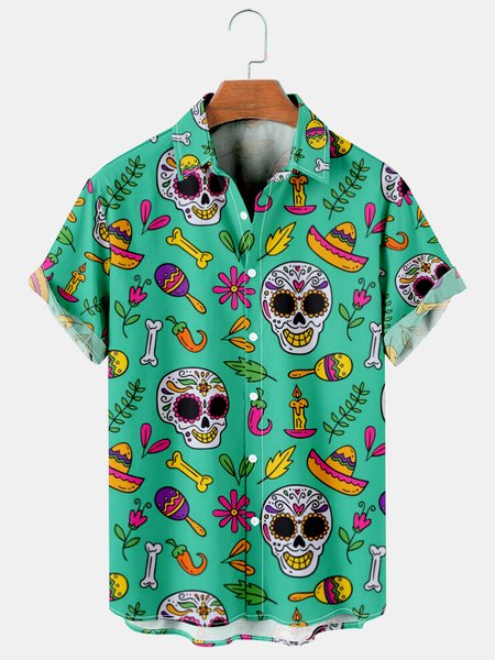 

Men's Printed Casual Breathable Short Sleeve Hawaiian Shirt, Green, Men's Floral shirt