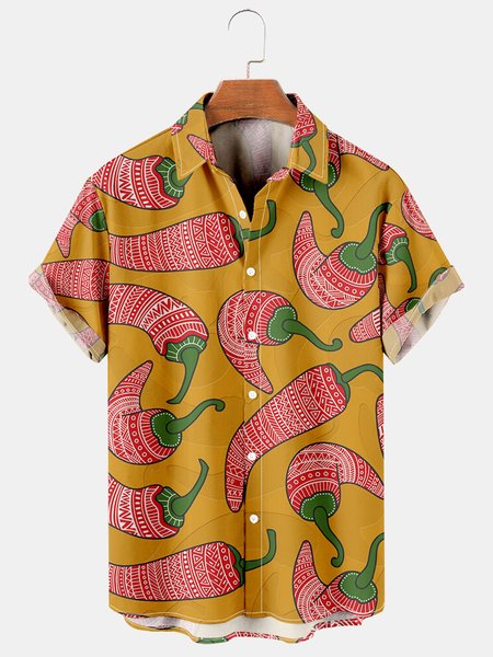 

Men's Printed Casual Breathable Short Sleeve Hawaiian Shirt, Orange, Men's Floral shirt
