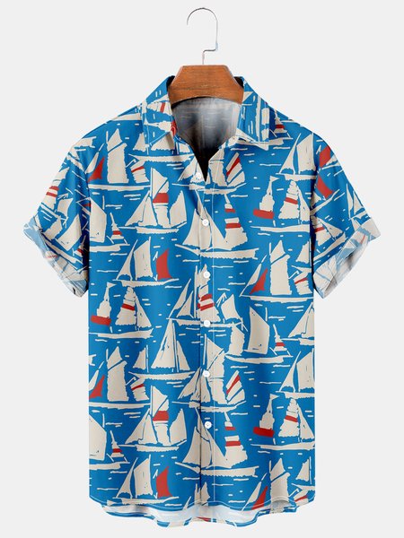 

Men's Printed Casual Breathable Short Sleeve Hawaiian Shirt, Blue, Men's Floral shirt