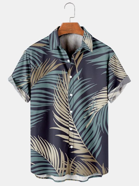 

Mens Tropical Plant Print Casual Breathable Hawaiian Short Sleeve Shirt, Black, Men's Floral shirt