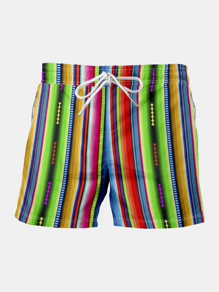 

Mexican Traditional Striped Graphic Men's Beach Shorts, Green, Men's shorts