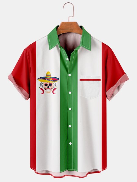 

Mens Cinco de Mayo Skull Print Casual Breathable Short Sleeve Shirt, Red, Men's Floral shirt