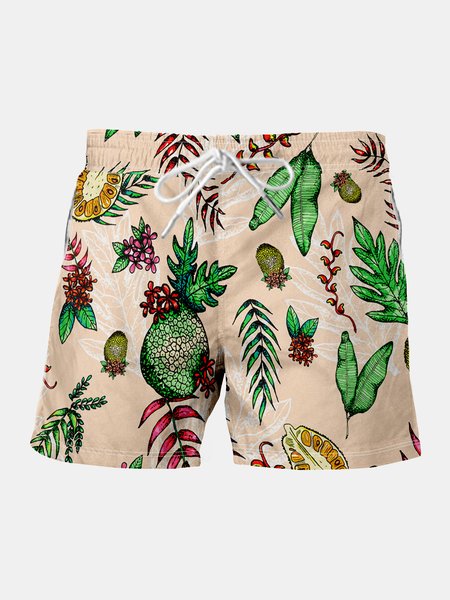 

Tropical Plant Graphic Men's Beach Shorts, Light yellow, Men's shorts
