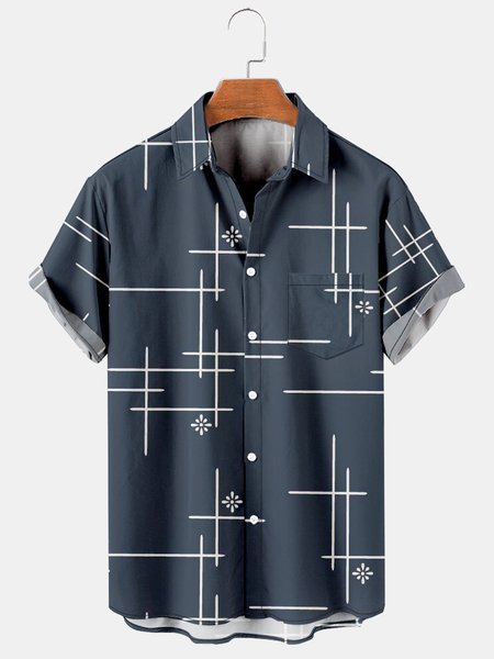 

Men's Printed Casual Breathable Short Sleeve Hawaiian Shirt, Dark_blue, Men's Floral shirt