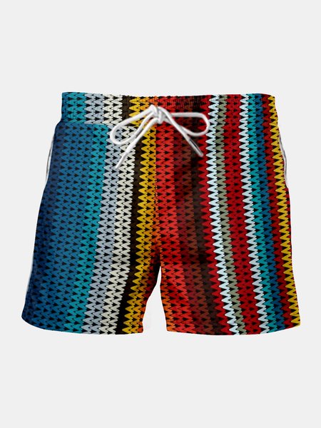

Mexican Traditional Striped Graphic Men's Beach Shorts, Blue, Men's shorts