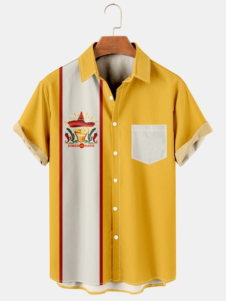 

Men's Printed Casual Short Sleeve Hawaiian Shirt, Yellow, Men's Floral shirt