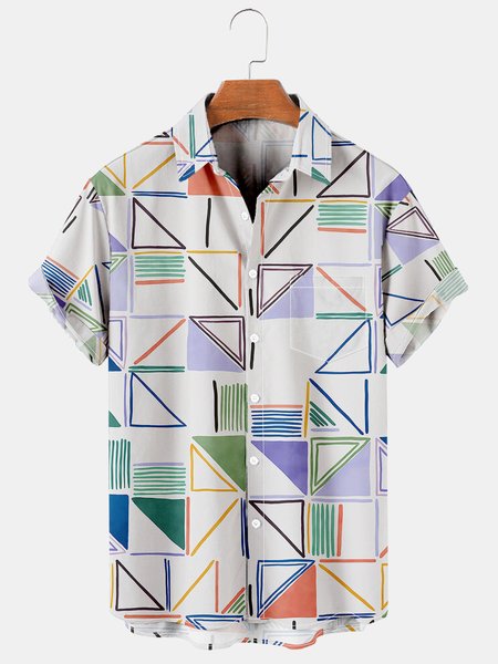 

Geometric Men's Casual Short Sleeve Shirt, White, Men's Floral shirt