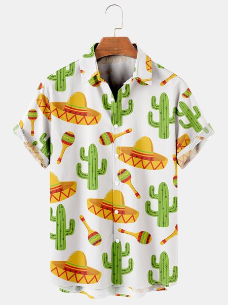 

Men's Printed Casual Breathable Short Sleeve Hawaiian Shirt, White, Men's Floral shirt